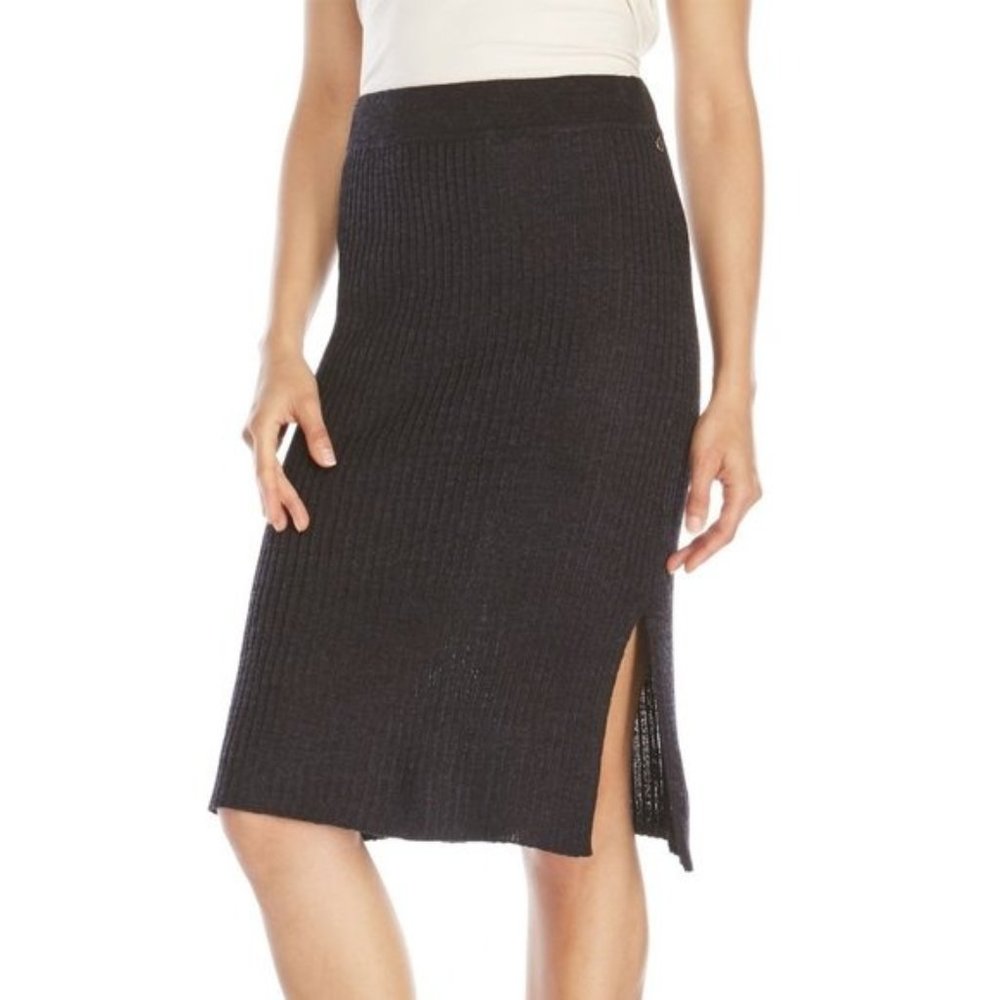 Maison Scotch Black Ribbed Knit Midi Skirt